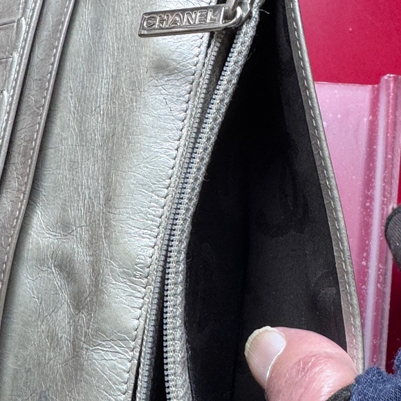 CHANEL Cambon Quilted Metallic Silver Long Bifold Wallet w/ COA in EUC - Picture 9 of 15